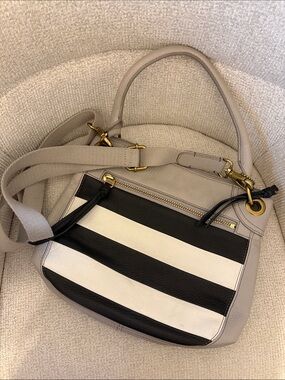 Fossil Women’s Striped Gray, Black & White Leather Shoulder Bag